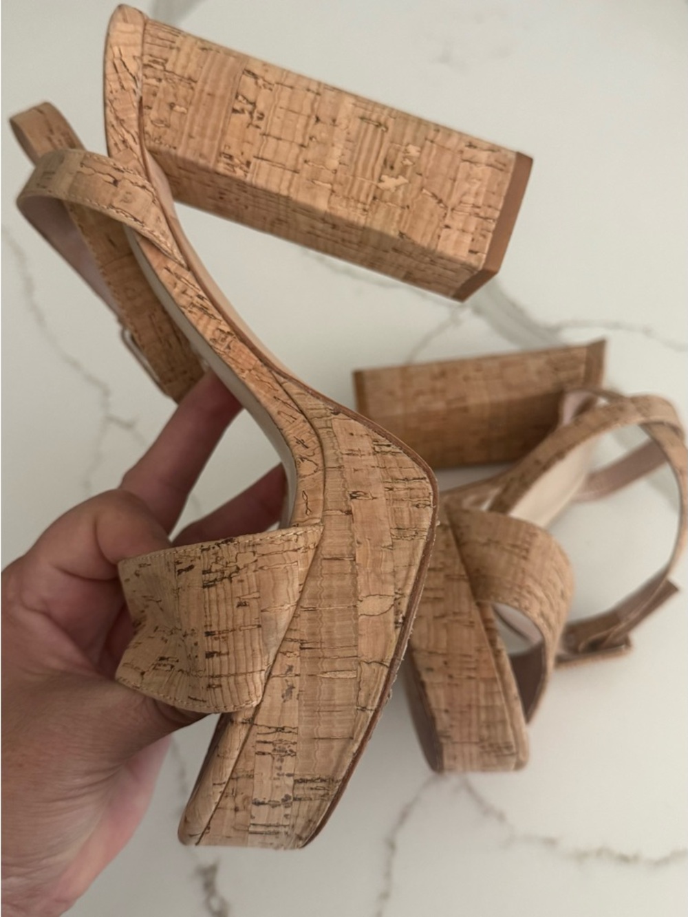 House of Harlow 1960 Cork Platform Block Heel Sandals - Tan Cork
